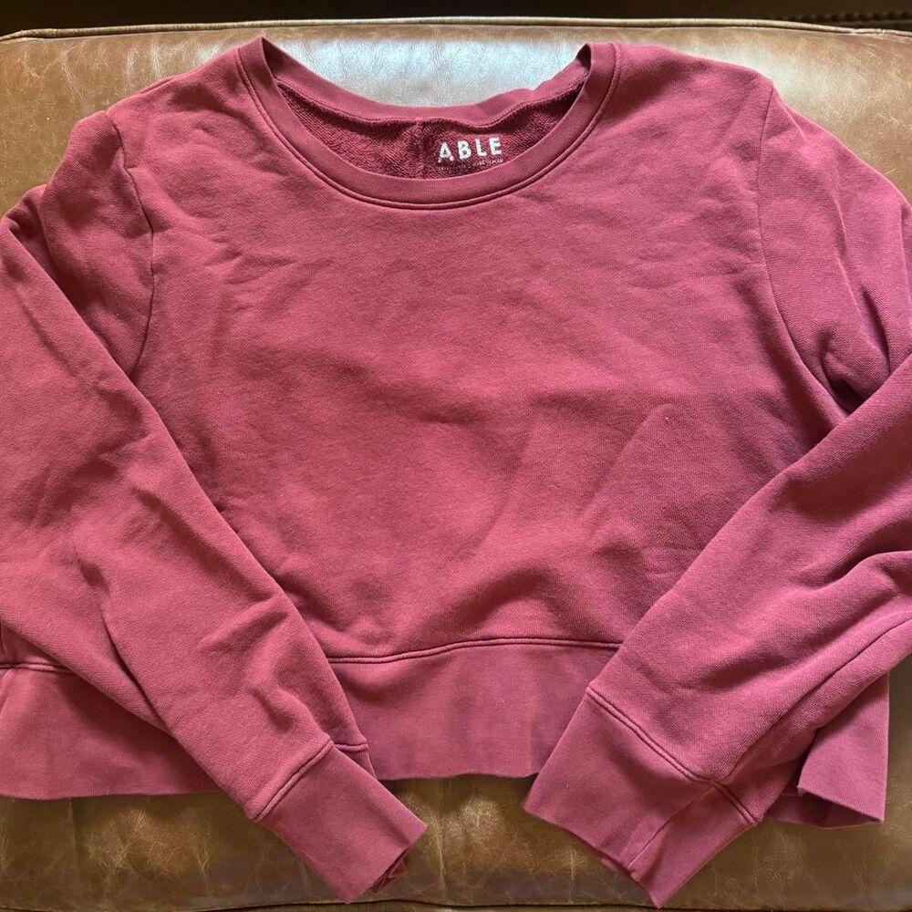 ABLE 100% Cotton Cropped Sweatshirt Burgundy Red Made in Peru Boxy Crewneck XL